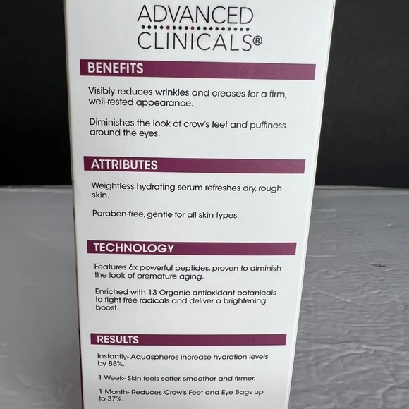 Advanced Clinicals Peptide Serum anti wrinkle targets fine lines 1.75 oz. New - Picture 3 of 5
